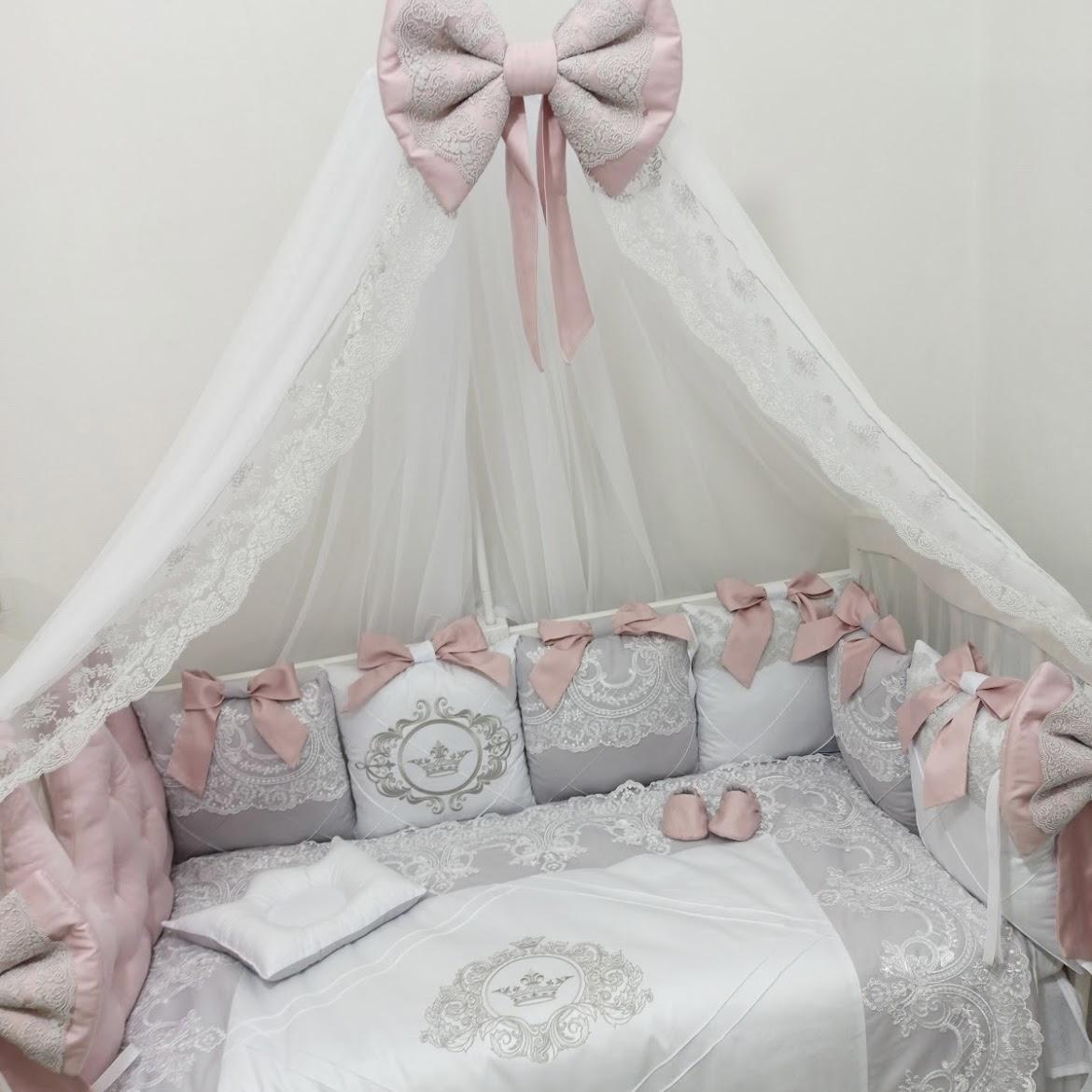 Kit completo decorato con pizzo panna rosa antico