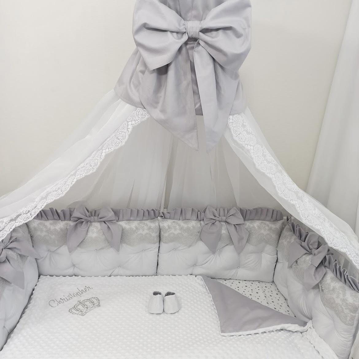 Kit completo decorato con pizzo bianco grigio
