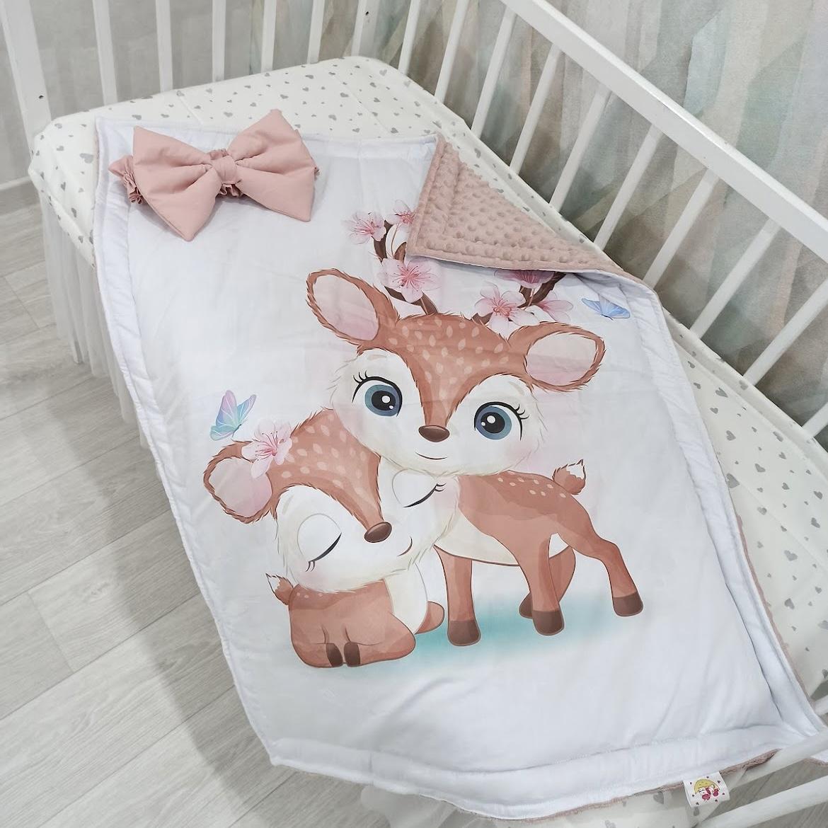 Coperta double face con la stampa cerbiatto bianco rosa