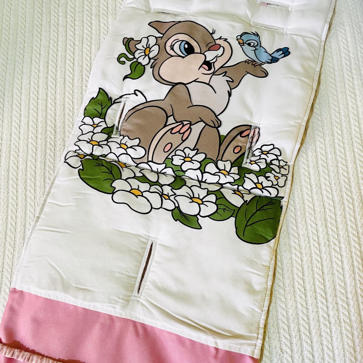 Materasso per passeggino tamburina con uccellino bianco rosa