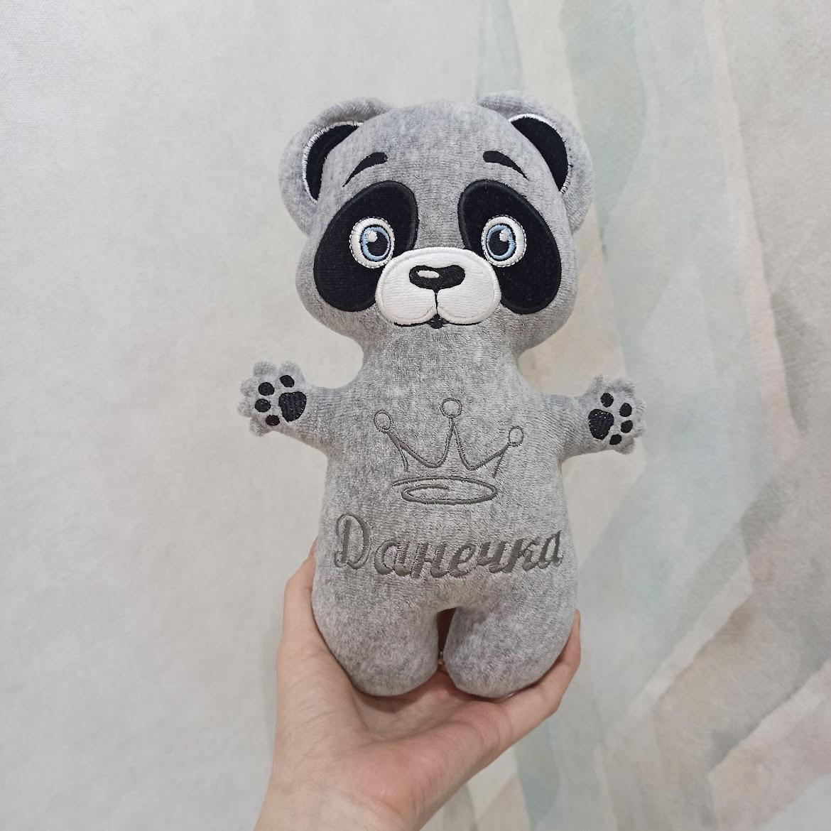 Pupazzo personalizzato panda grigio nera