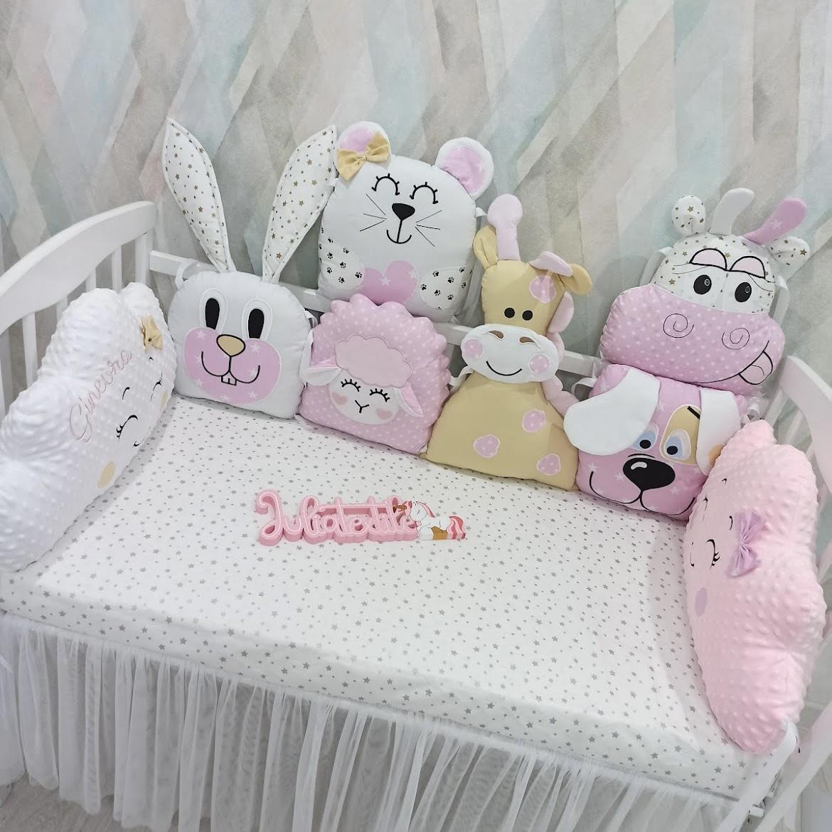 Set of character cushions with white and pink golden stars