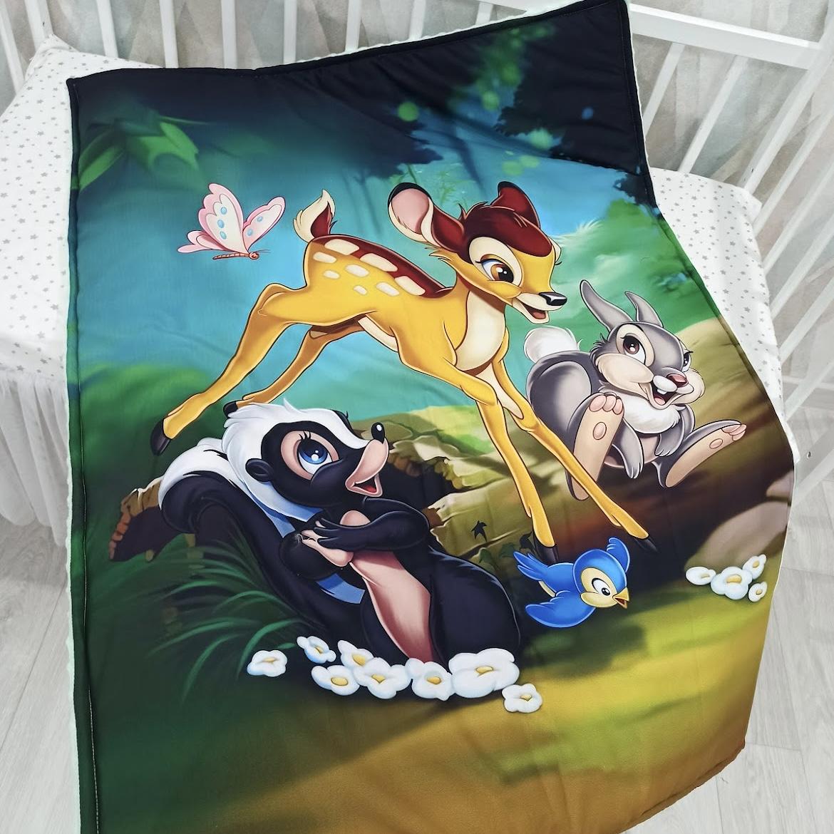 Coperta double face con la stampa bambi e tamburino