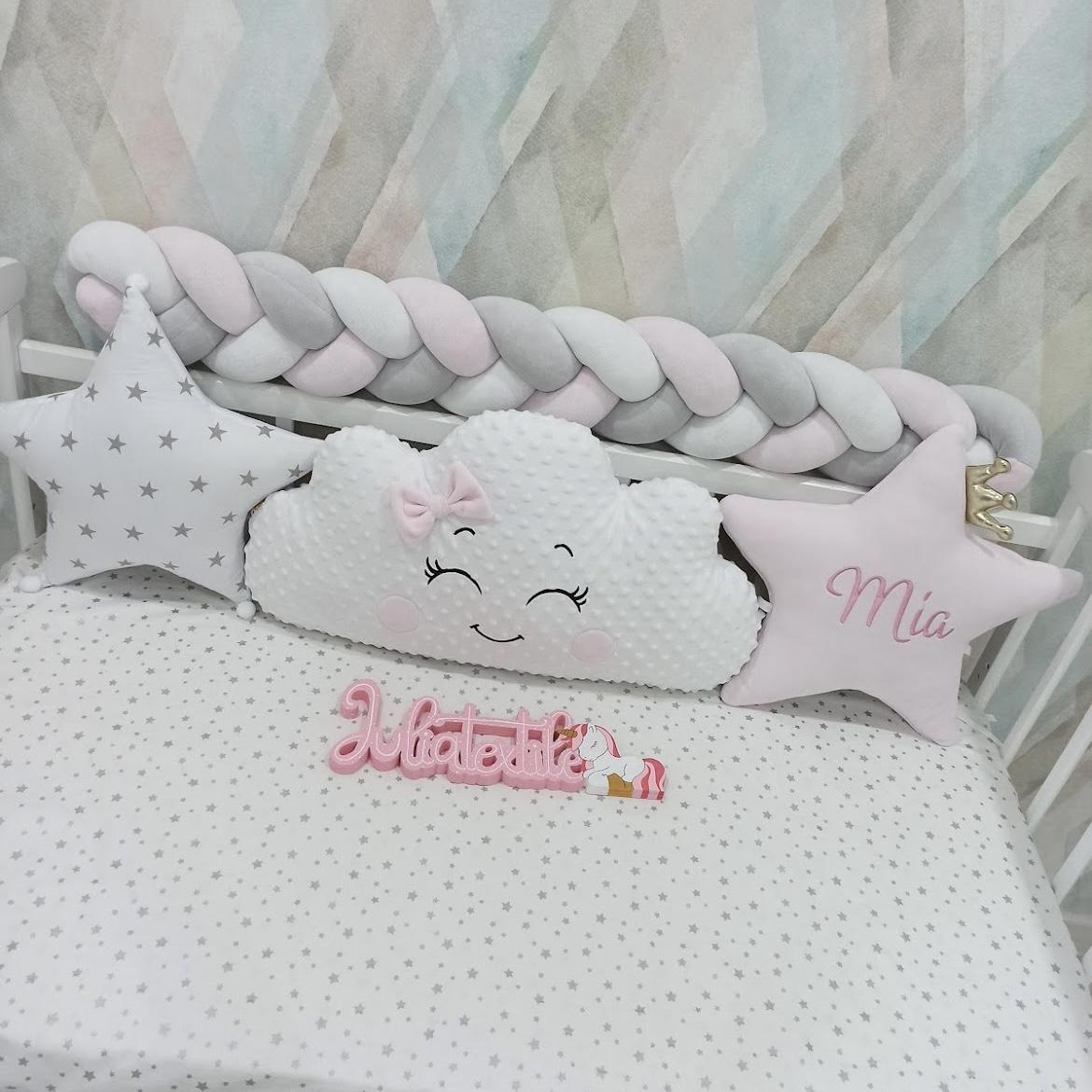 Set of cloud character cushions with stars and gold crowns