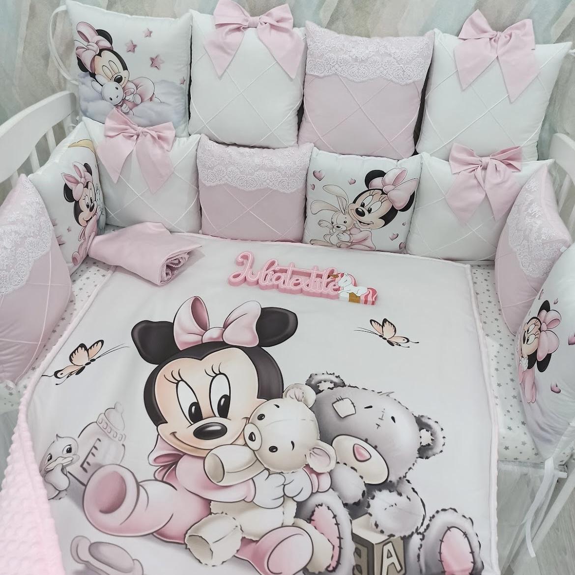 Set cuscini con la stampa e pizzo minnie rosa bianco