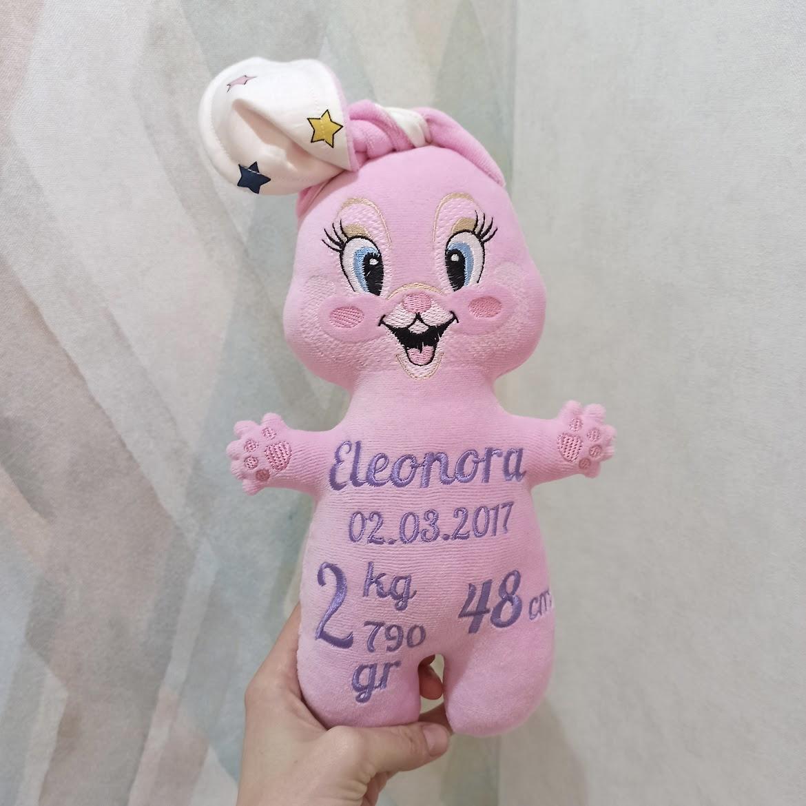 Pupazzo personalizzato coniglietta rosa viola con stelline