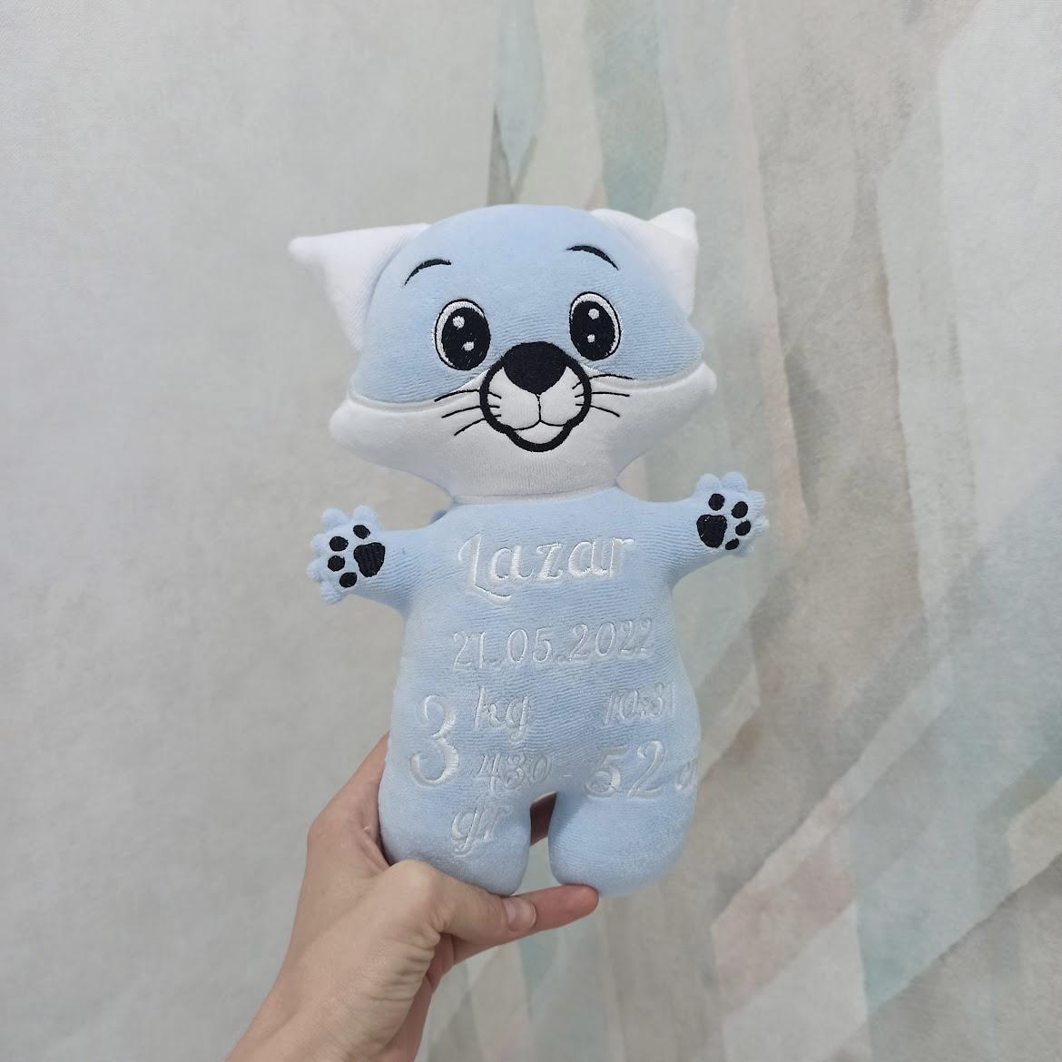 Pupazzo personalizzato volpe azzurro bianco