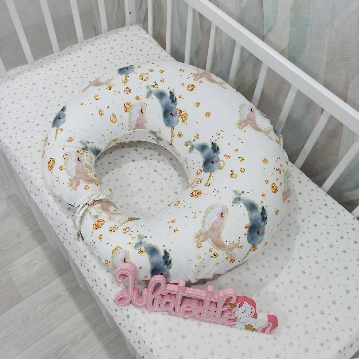 White beige whale breastfeeding pillow