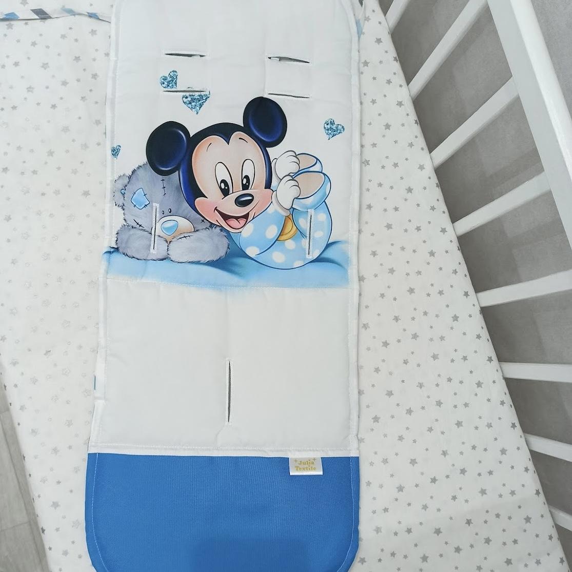 Materasso per passeggino michey e orso teddy bianco blu