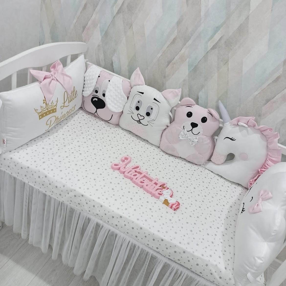 White pink gold bear character cushions