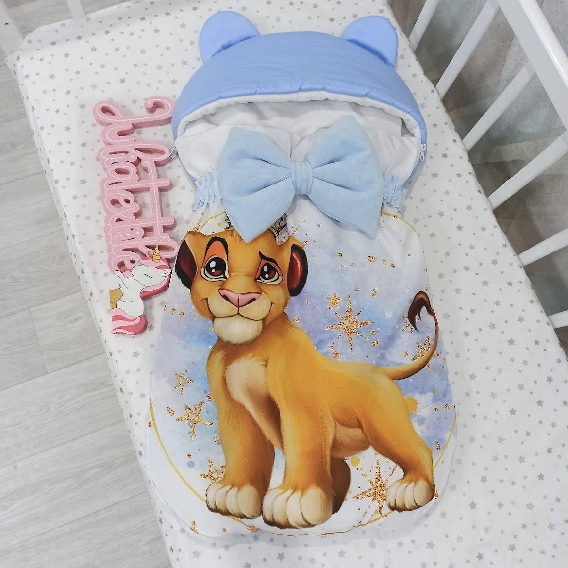 Sacco nanna con la stampa Simba con corona azzurro bianco