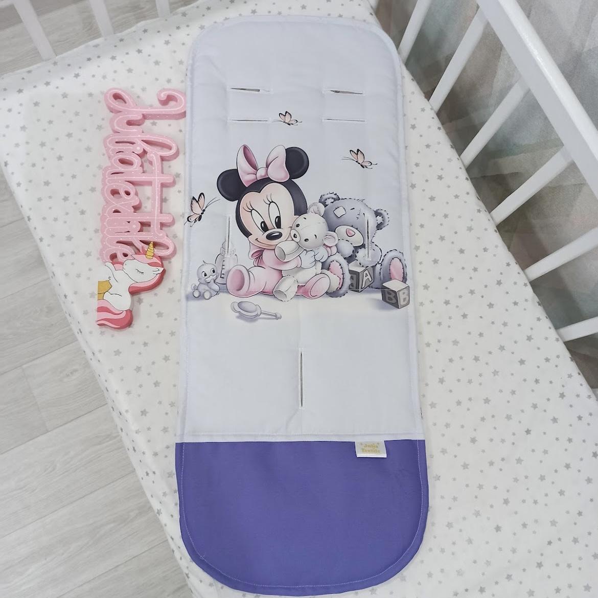 Materasso per passeggino con la stampa minnie con orso viola bianco