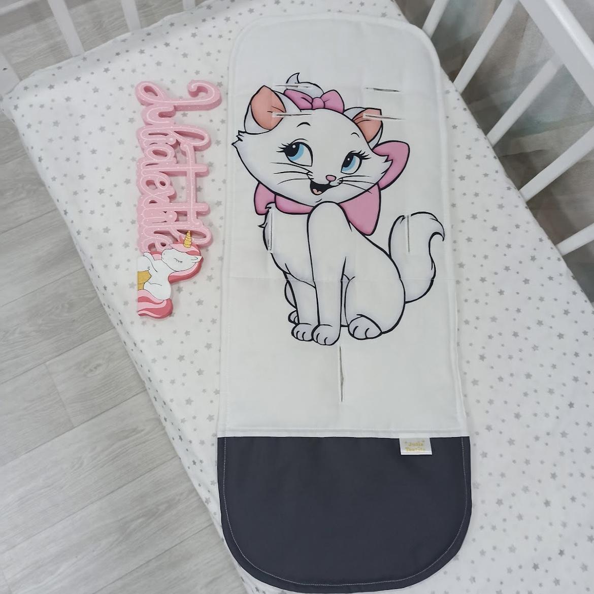 Materasso per passeggino con la stampa gattina minu bianco rosa