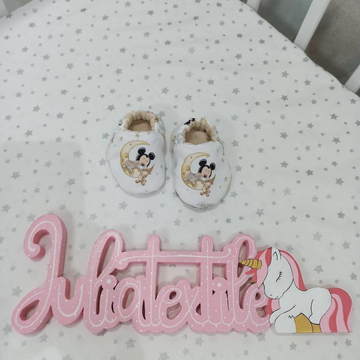 Slippers for baby 0/3 Mickey beige white