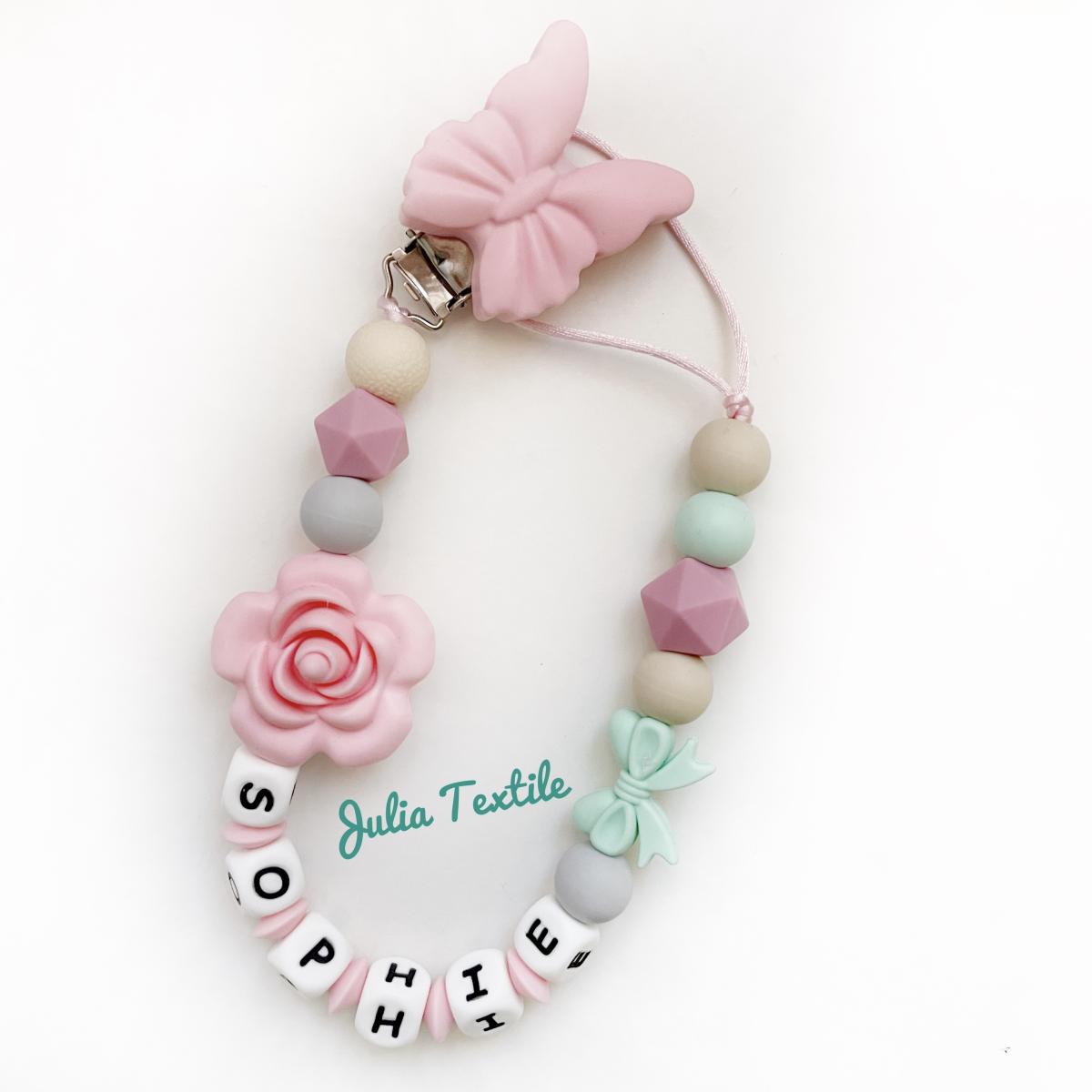 Catenella con nome farfalla rosa verde acqua