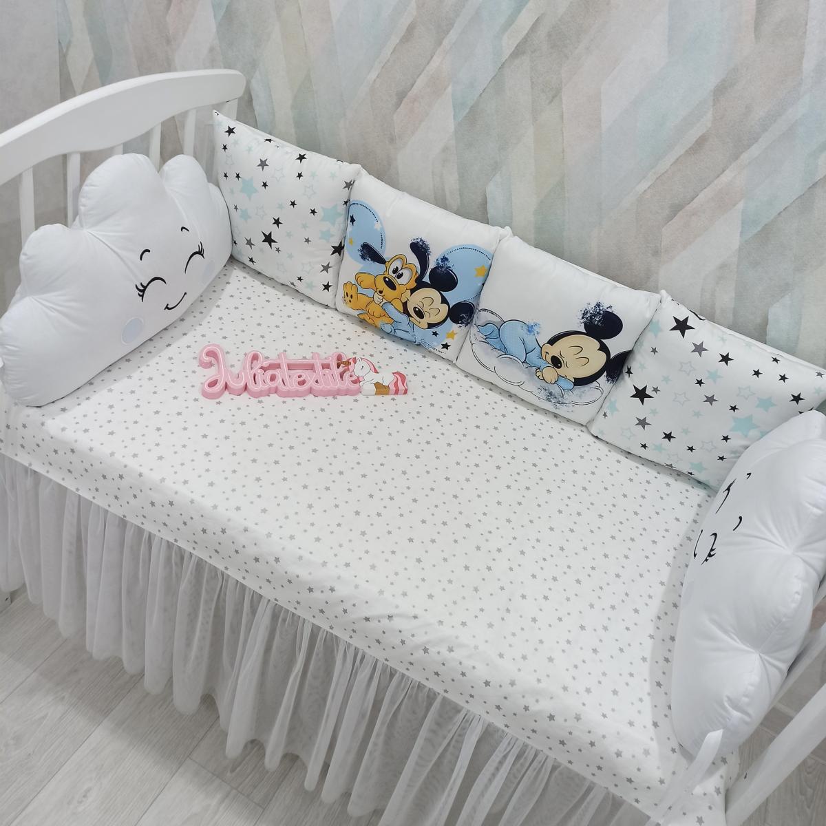 Cushion set with blue and white mickey mouse print