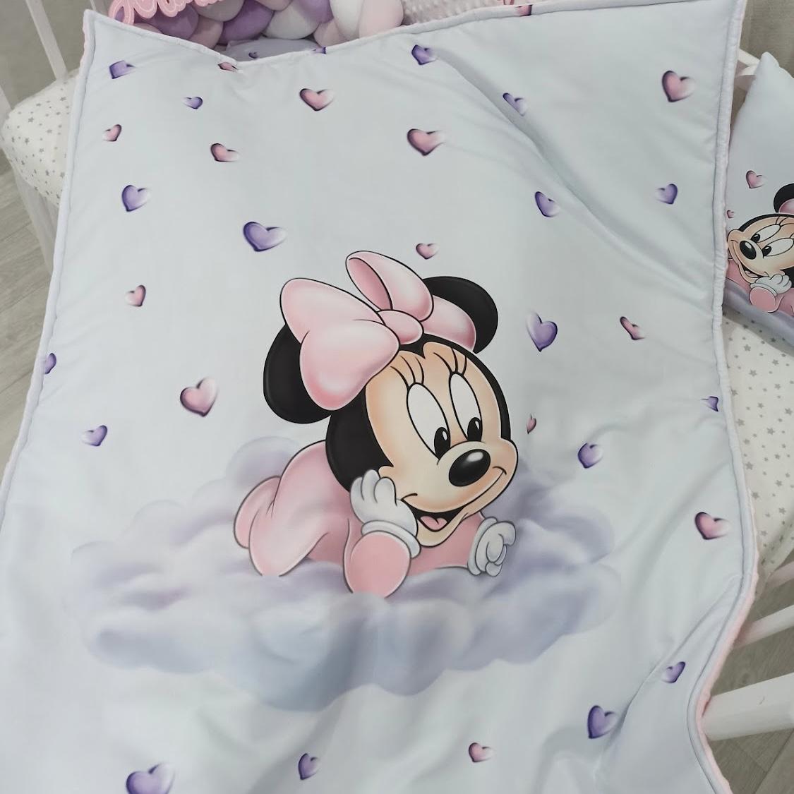 Coperta double face con la stampa minnie con cuori viola rosa