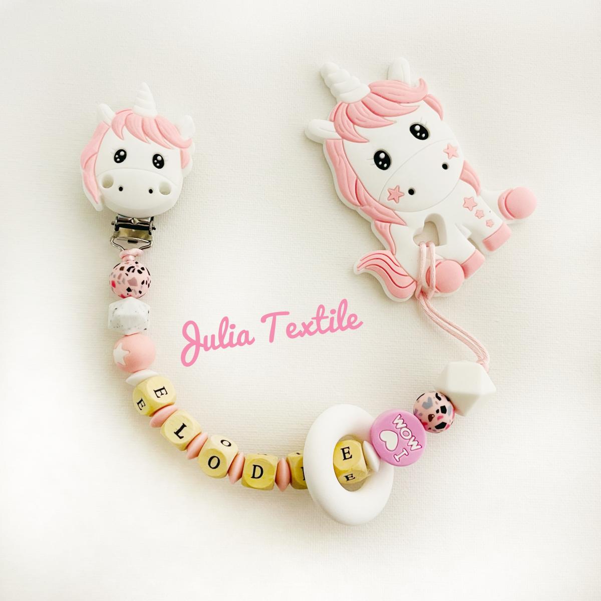 Chain with name and wooden letters unicorn pink white
