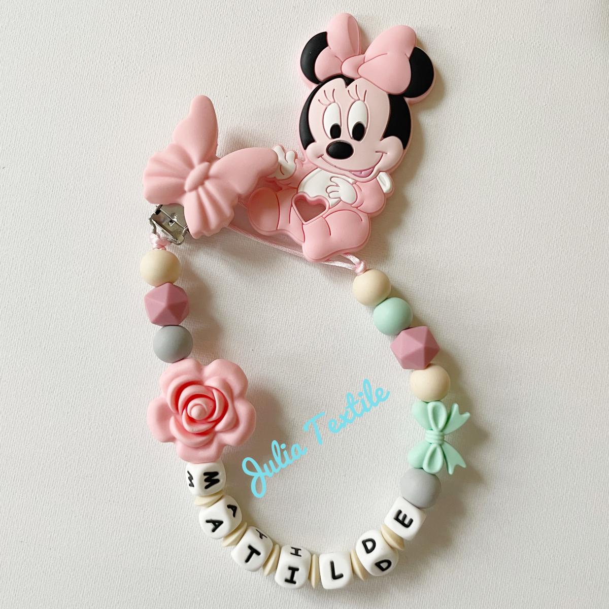 Chain with name flower and butterfly teal pink blush