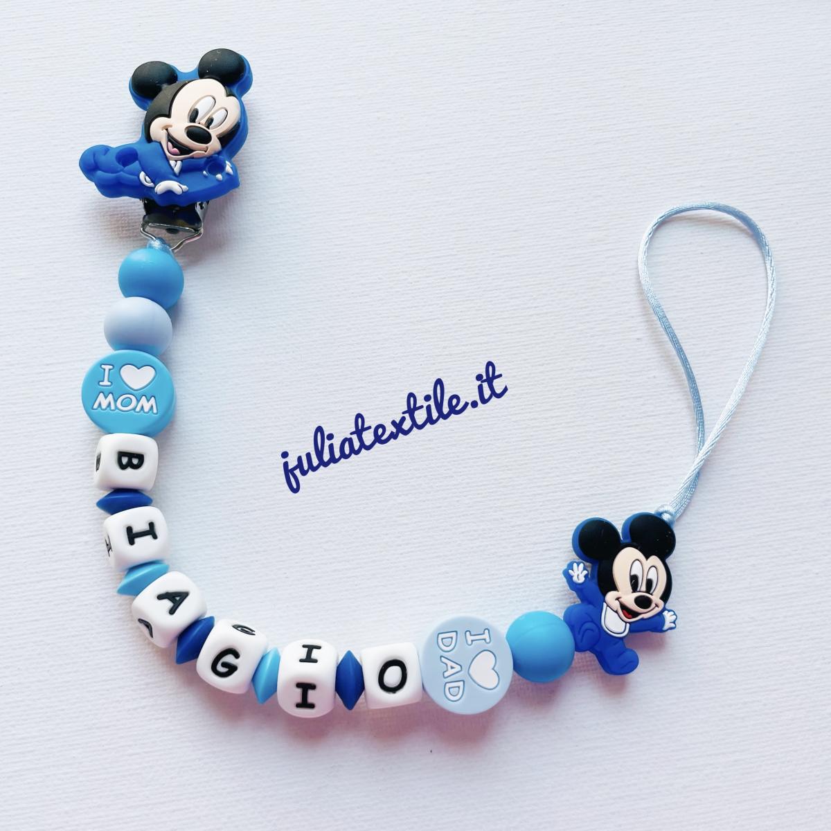 Catenella con nome Mickey blu bianco