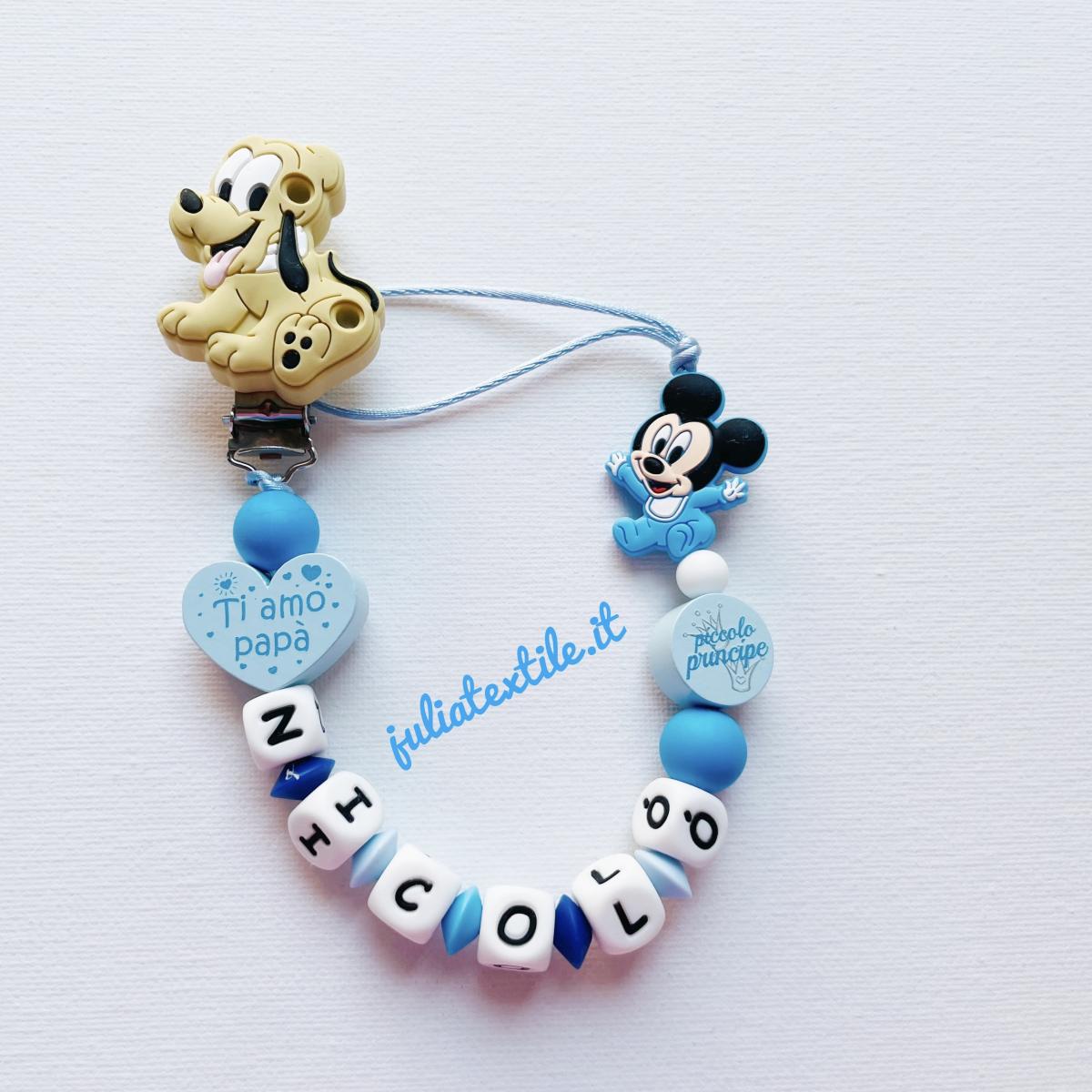 Catenella con nome Pluto e Mickey azzurro bianco