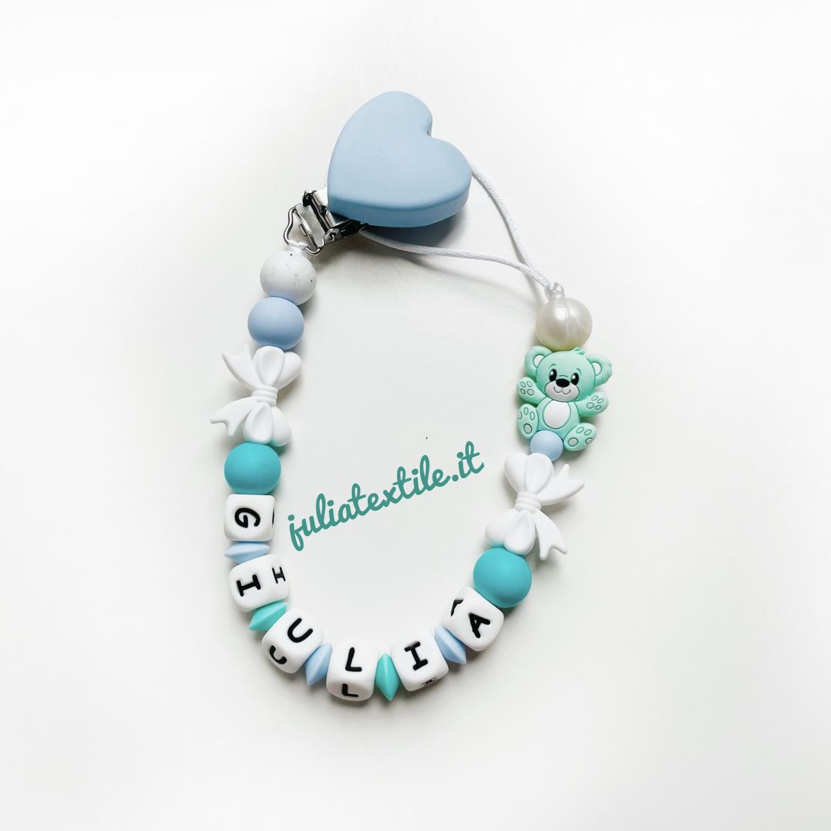 Catenella con nome orso verde acqua celeste