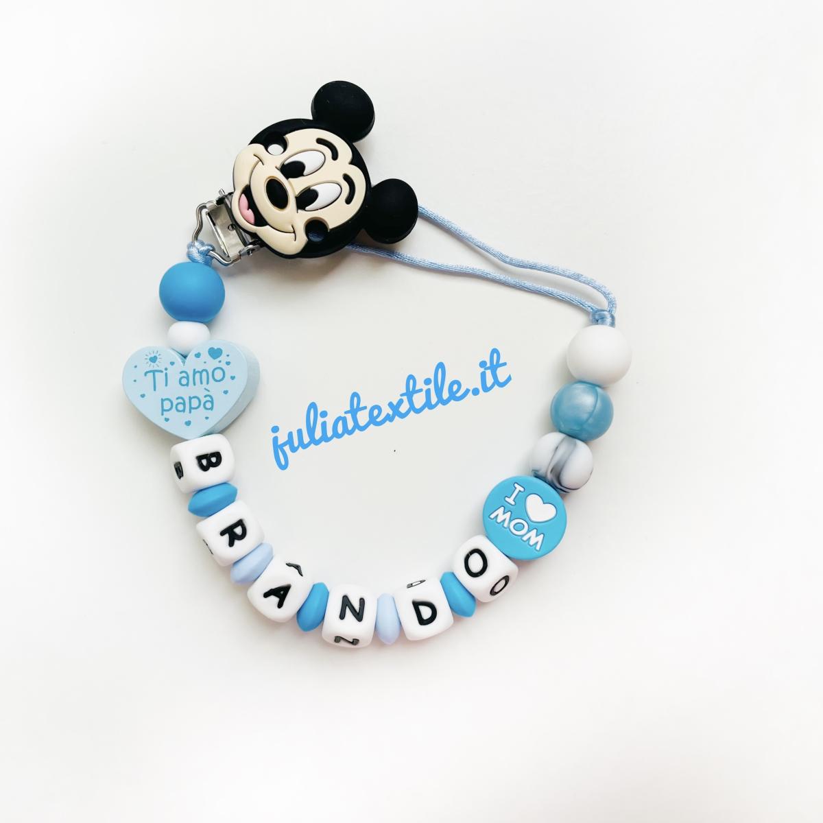 Catenella con nome Mickey classica azzurro bianco