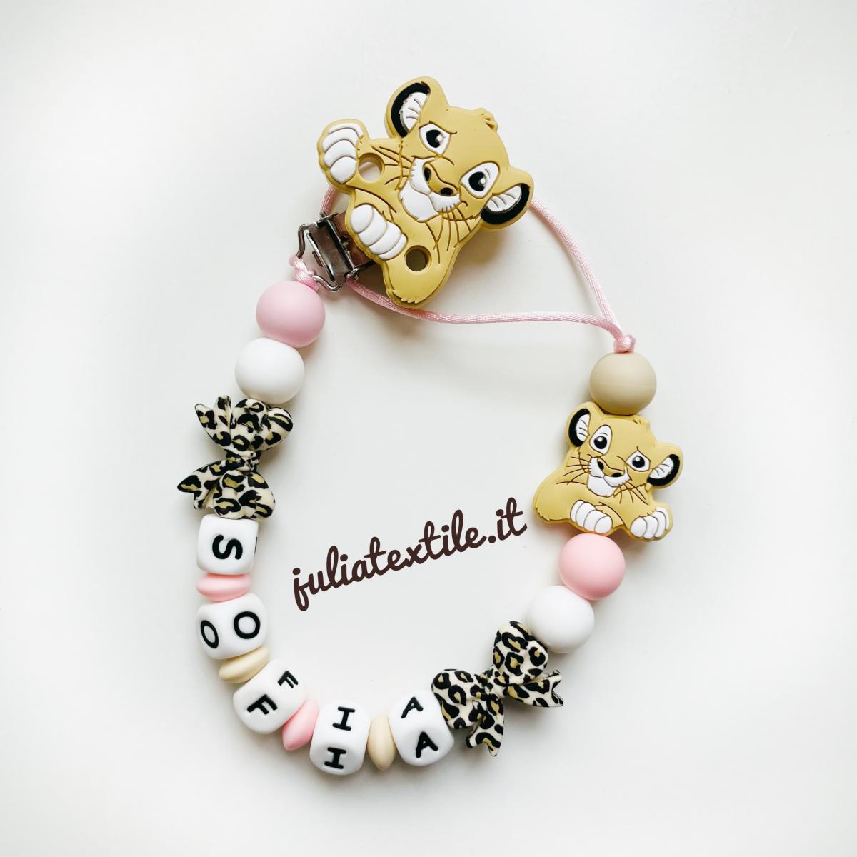 Catenella con nome Simba bianco rosa