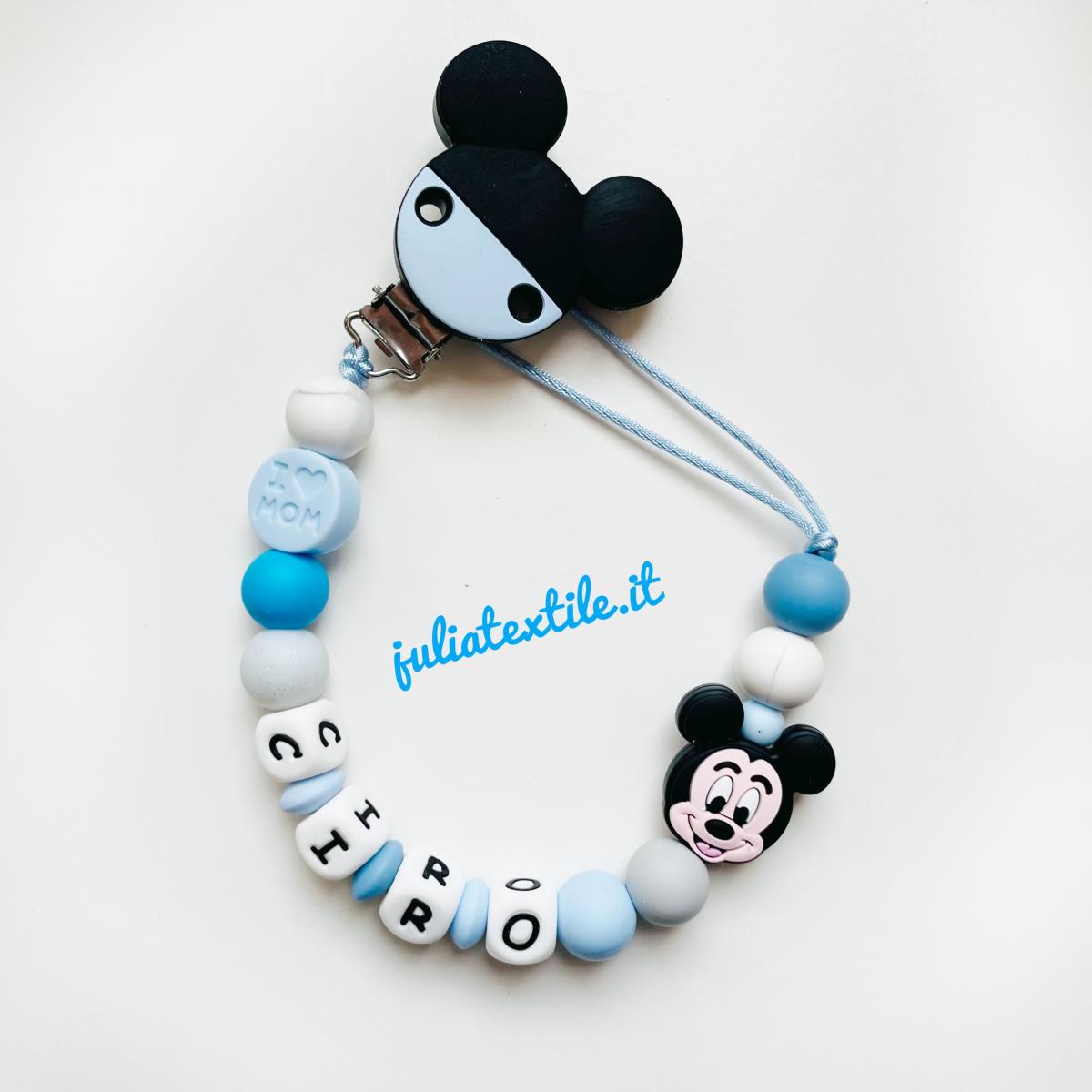 Catenella con nome orecchie Mickey bianco celeste