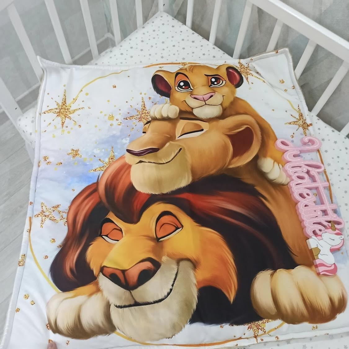 Coperta double face con la stampa famiglia re leone tortora bianco