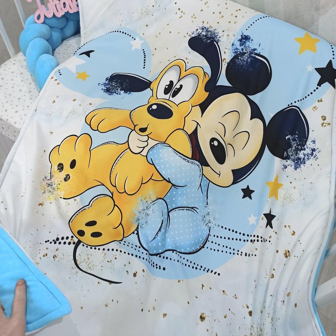 Coperta double face con la stampa Mickey e pluto azzurro bianco