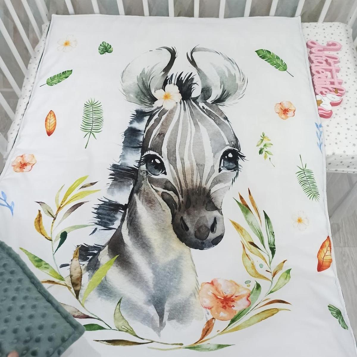 Coperta double face con la stampa Zebra verde bianco