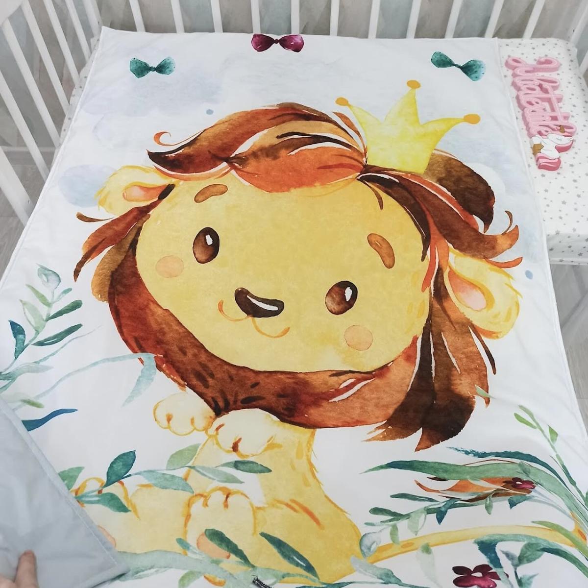 Coperta double face con la stampa Leoncino verde bianco