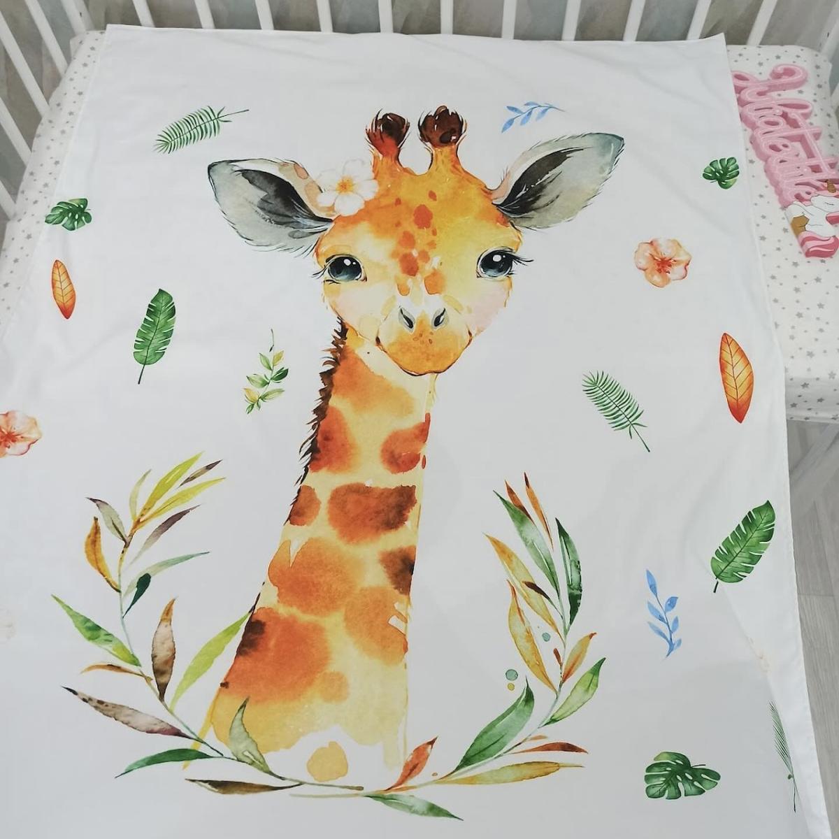 Coperta double face con la stampa Giraffa verde bianco