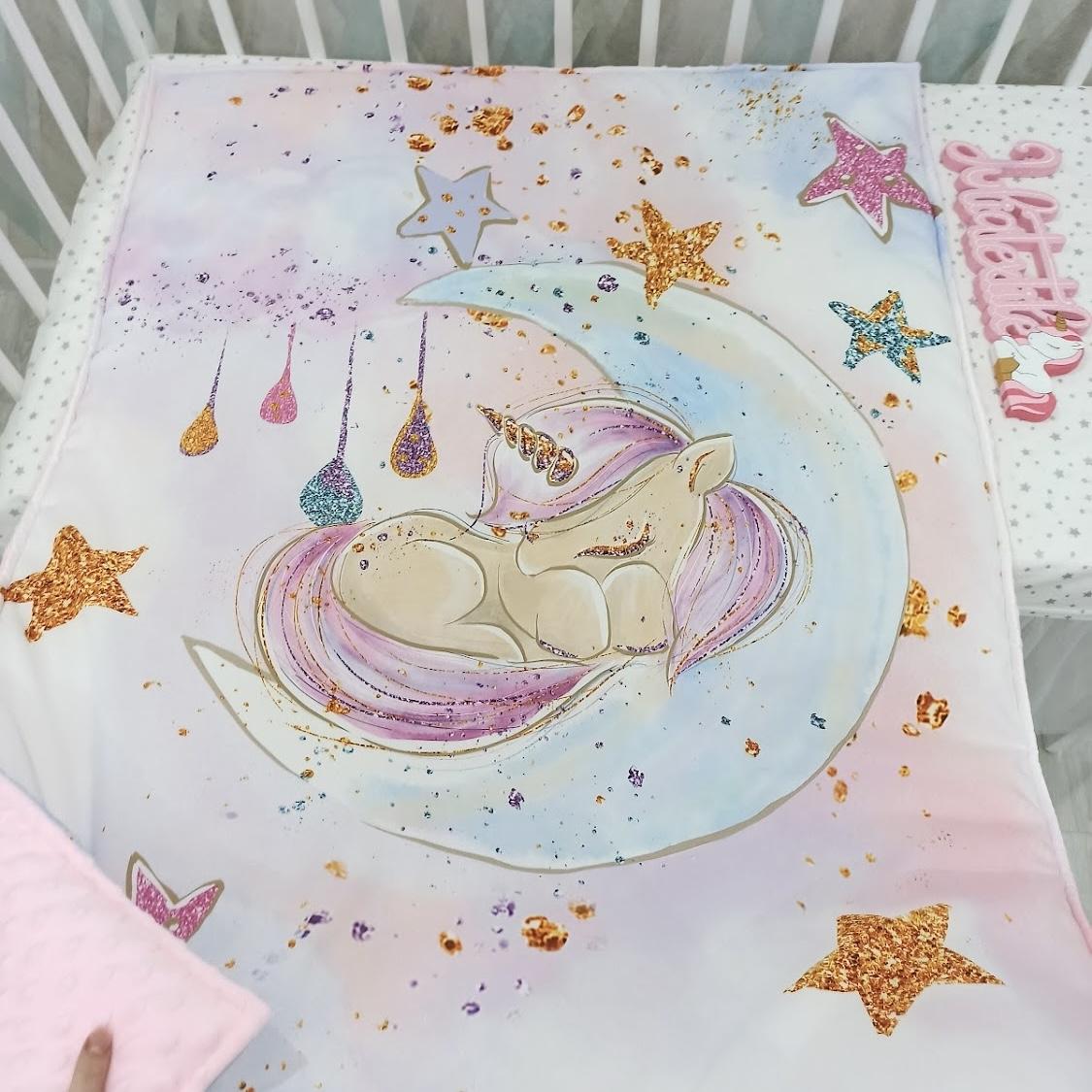 Coperta double face con la stampa unicorno rosa bianco