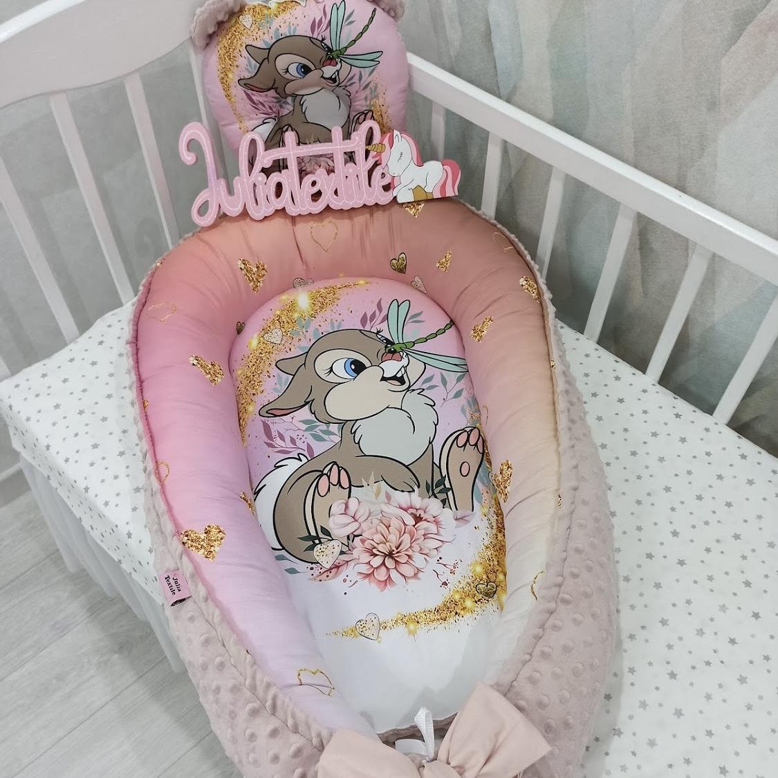 Delicate Baby Nest with Tamburina Bambi Print, Elegant Antique Pink Color