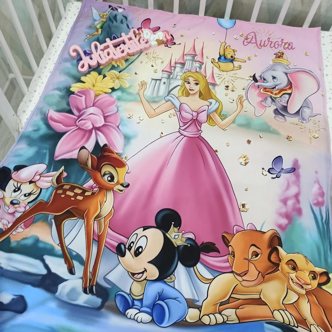 Coperta double face con la stampa Principessa Aurora rosa oro