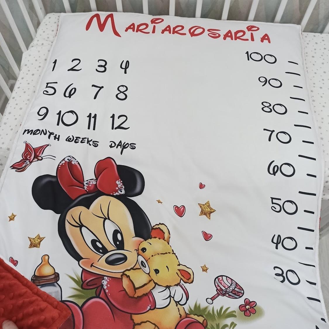 Coperta double face con la stampa dei mesi nascita rosso bianca