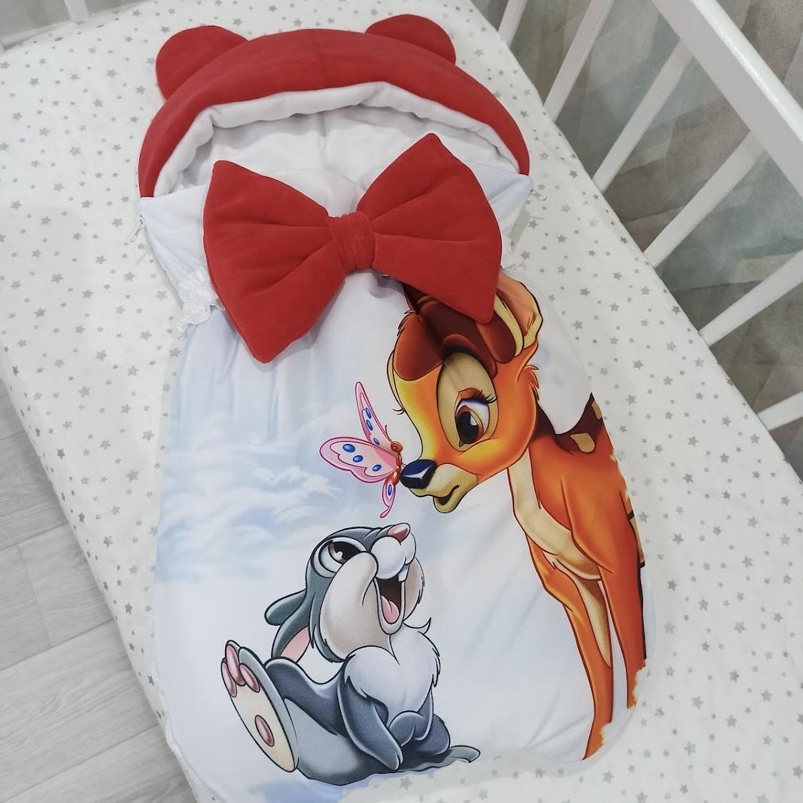 Sacco nanna con cappuccio bambi rosso bianco