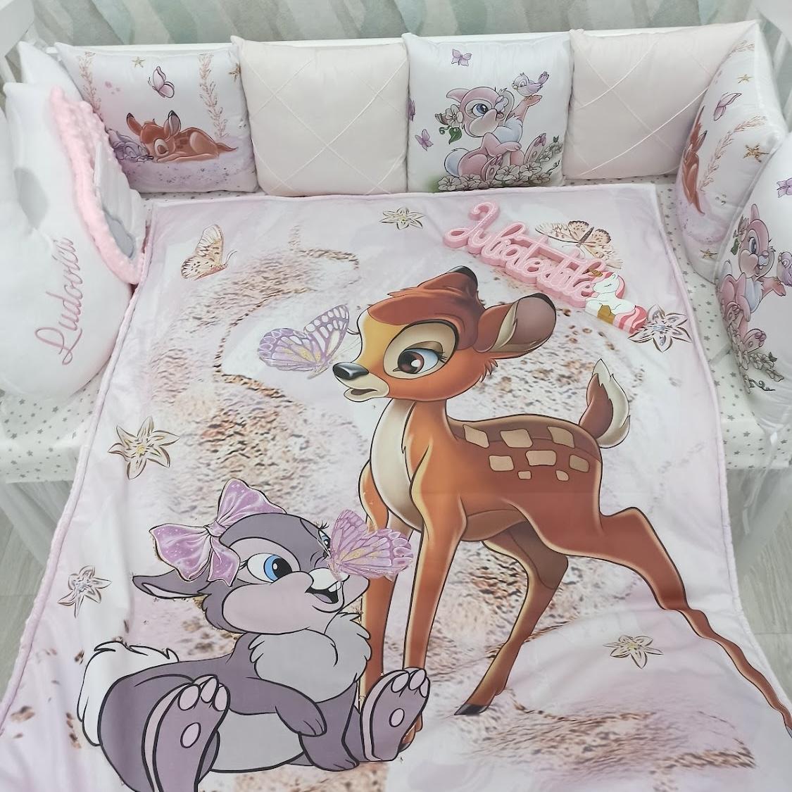 Delicate pink baby and bunny bumper cushion set