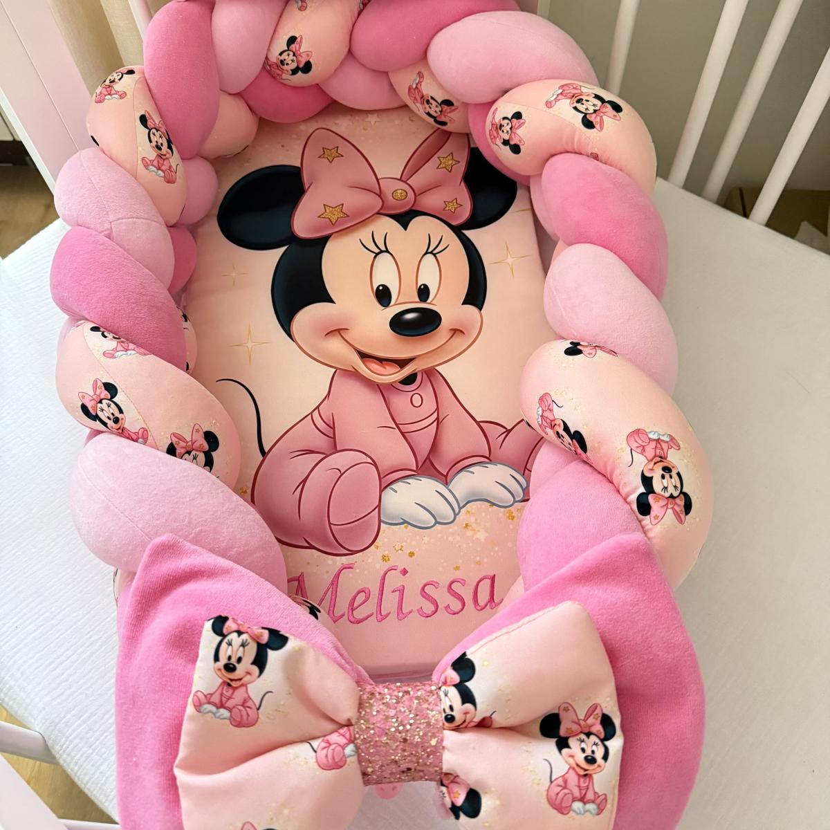 Dolce Nido Intrecciato Rosa con Doppio Fiocco  Riduttore Neonato Personalizzato